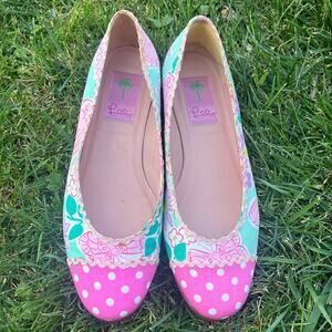 Vintage Lilly Pulitzer Ballet Flats Funky Colorful Floral 7.5 38 Ric Rac Retro